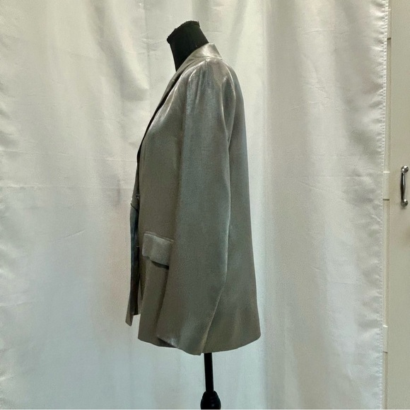 Zara silver metallic shimmer single breasted button front blazer jacket Sz S NWT - Picture 9 of 16